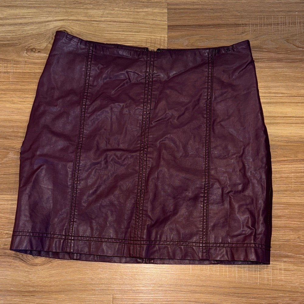 Free People wine faux leather skirt